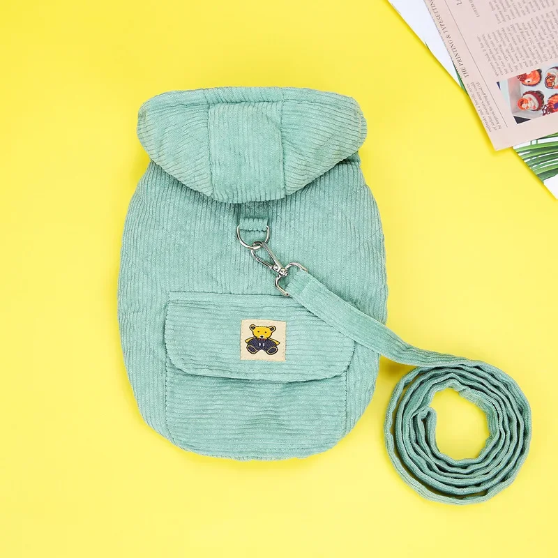 Corduroy Dog Coat with Leash D - D Ring Strap ulasan dan harga
